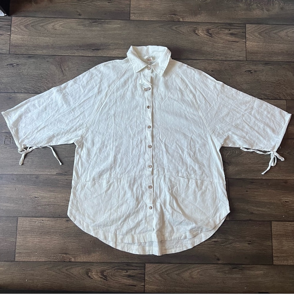 Free People Women's Linen Button Up Top White Size Extra Small NEW